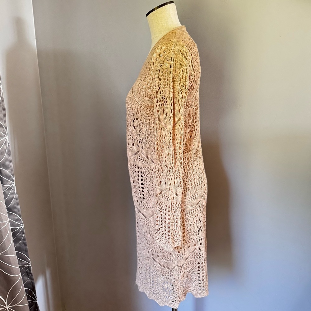 Chelsea & Theodore Open Knit Crochet Longline Open Front Duster Cardigan Sz S - Picture 3 of 10